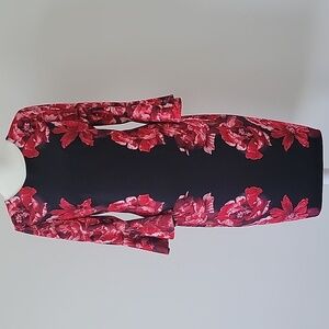 NWT Calvin Klein Women Red Floral Print 3/4 Bell Sleeve Sheath Dress Size 8
